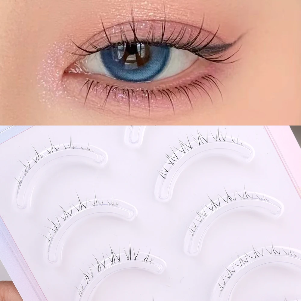 5 Pairs Natural Lower Eyelashes Manga Transparent Band Wispy Cross Under Bottom Eyelash Soft Fluffly Lash Extension Makeup Tools