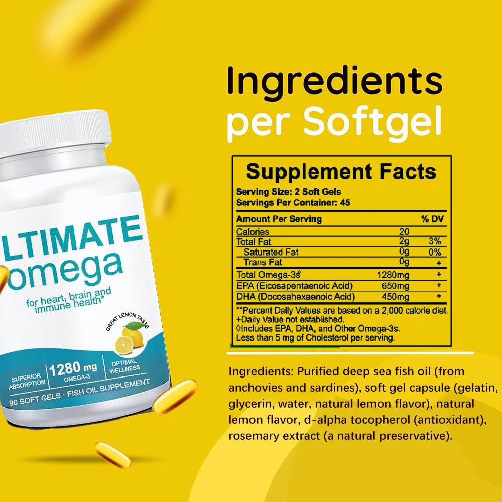 مكملات زيت السمك أوميجا 3 - تدعم صحة القلب، 1280 ملجم كبسولات هلامية، كبسولات هلامية لزيت السمك أوميجا 3، EPA + DHA | أسماك البحر العميق #5