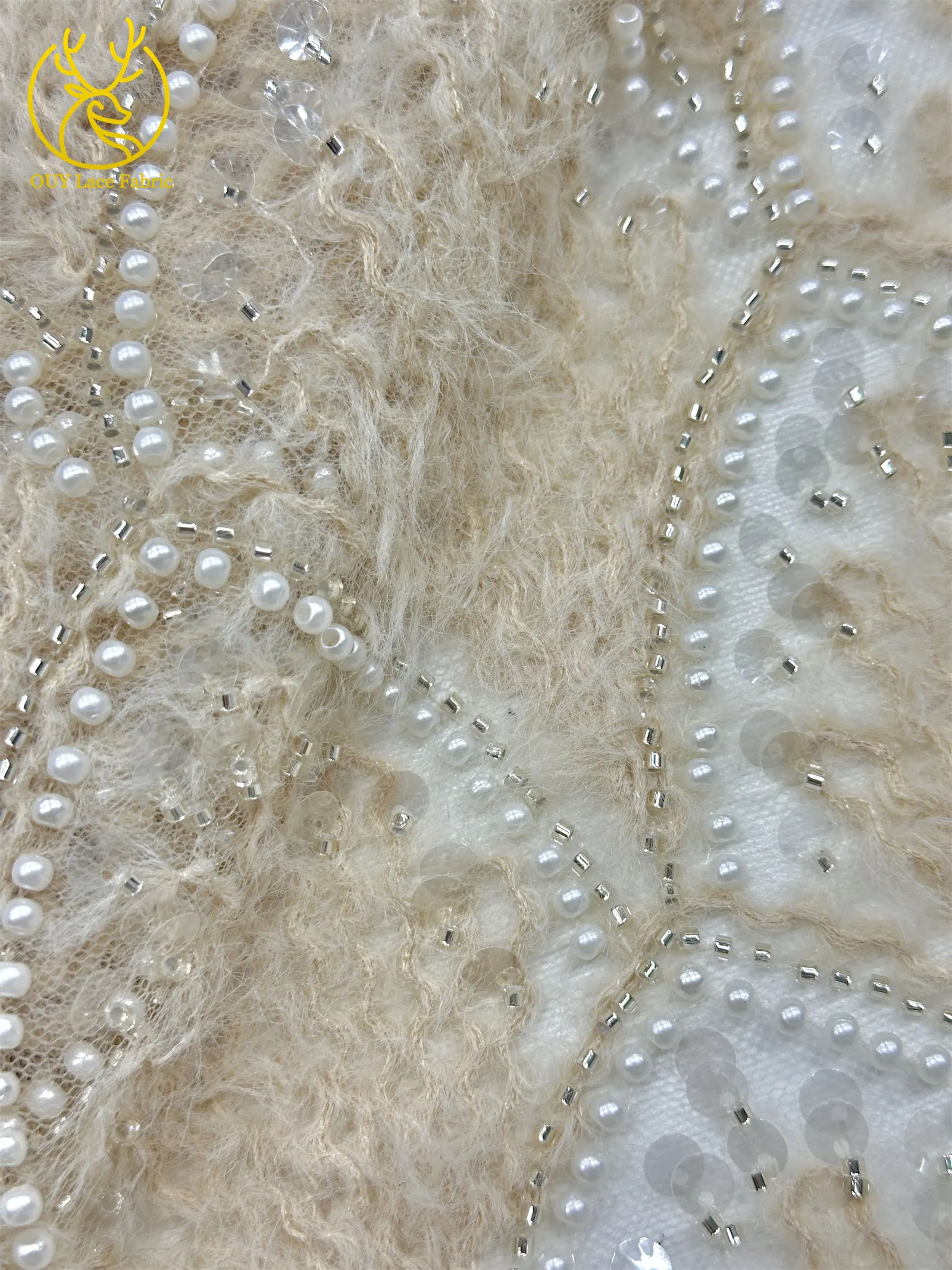 Hochwertiger 3D Nigerianischer Pailletten-Tüll-Spitzenstoff, 5 Yards, afrikanischer handgefertigter Perlen-Spitzenstoff für Damen-Partykleider zum Nähen – Detail 21