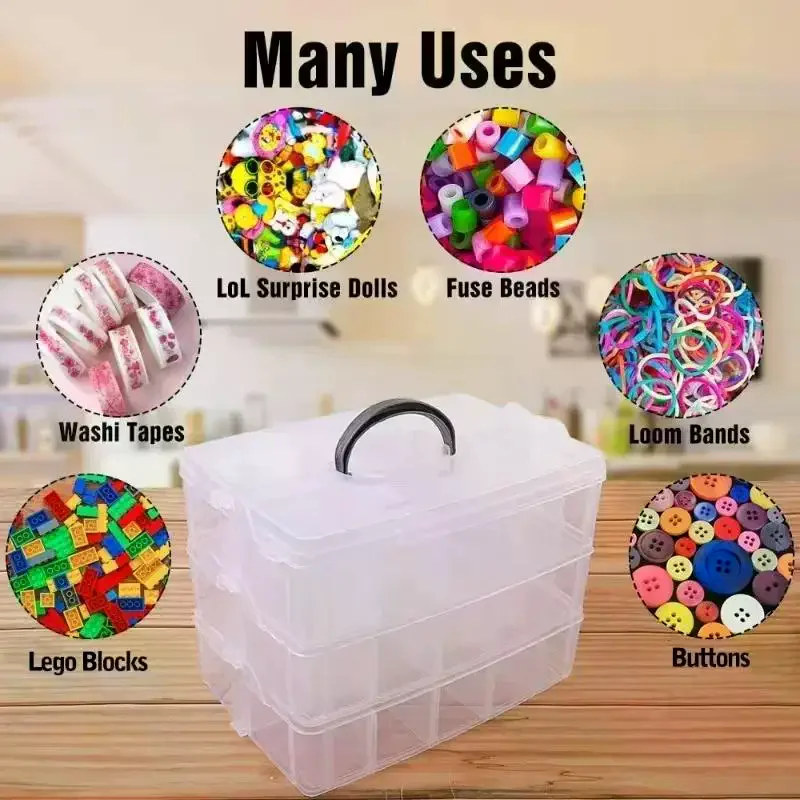 3-Tier Craft Storage Container, Stackable Organizer Box With Dividers For Art Supplies, Beads, Tapes, Jewelry Accessories
