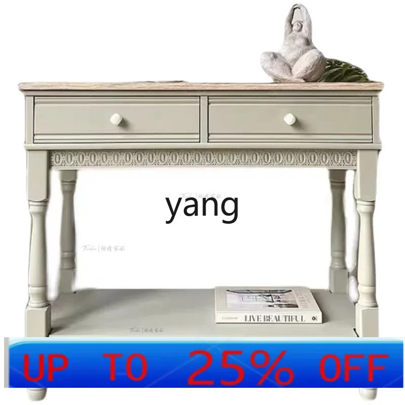 

LMM French Fashion Simple Solid Wood Entrance Foyer Entrance Cabinet Distressed Carved Console