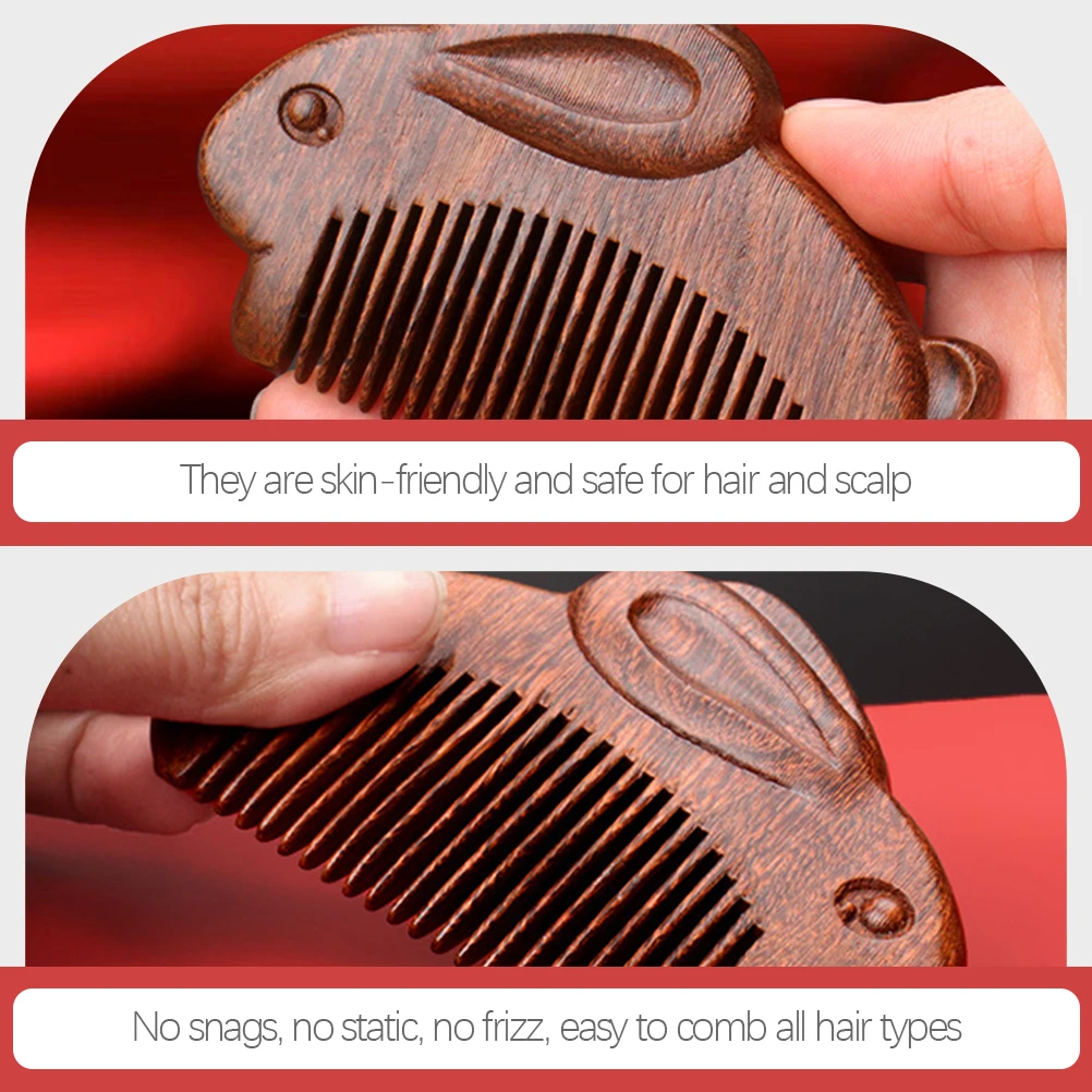 Rabbit Hair Comb Wooden Beard Comb For Men Chinese Zodiac Design Massage Multi-purpose Sandalwood Women Man Miss