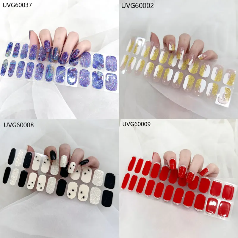 

22 Tips Glitter Aurora Semi-cured UV Gel Nail Art Stickers Full Cover Gel Nail Strips Nail Gel Uv Stickers Press On Nail Decal