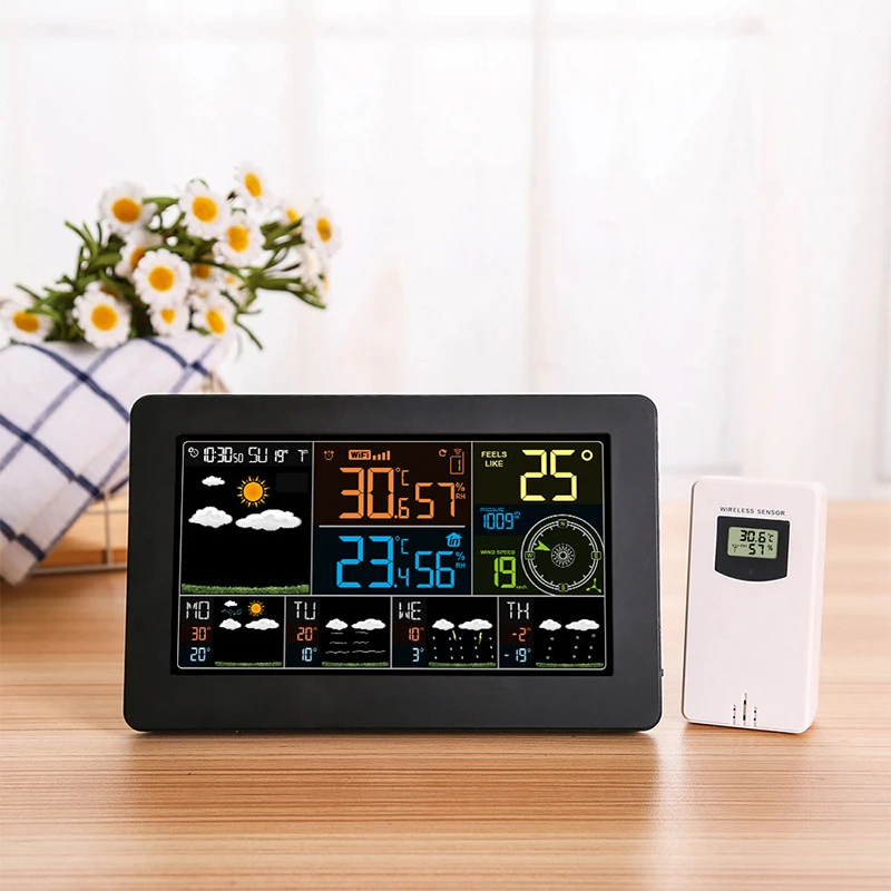 Color Screen WiFi Weather Station APP Control Smart Weather Monitor Barometer Indoor Outdoor Digital Temperature Humidity Meter