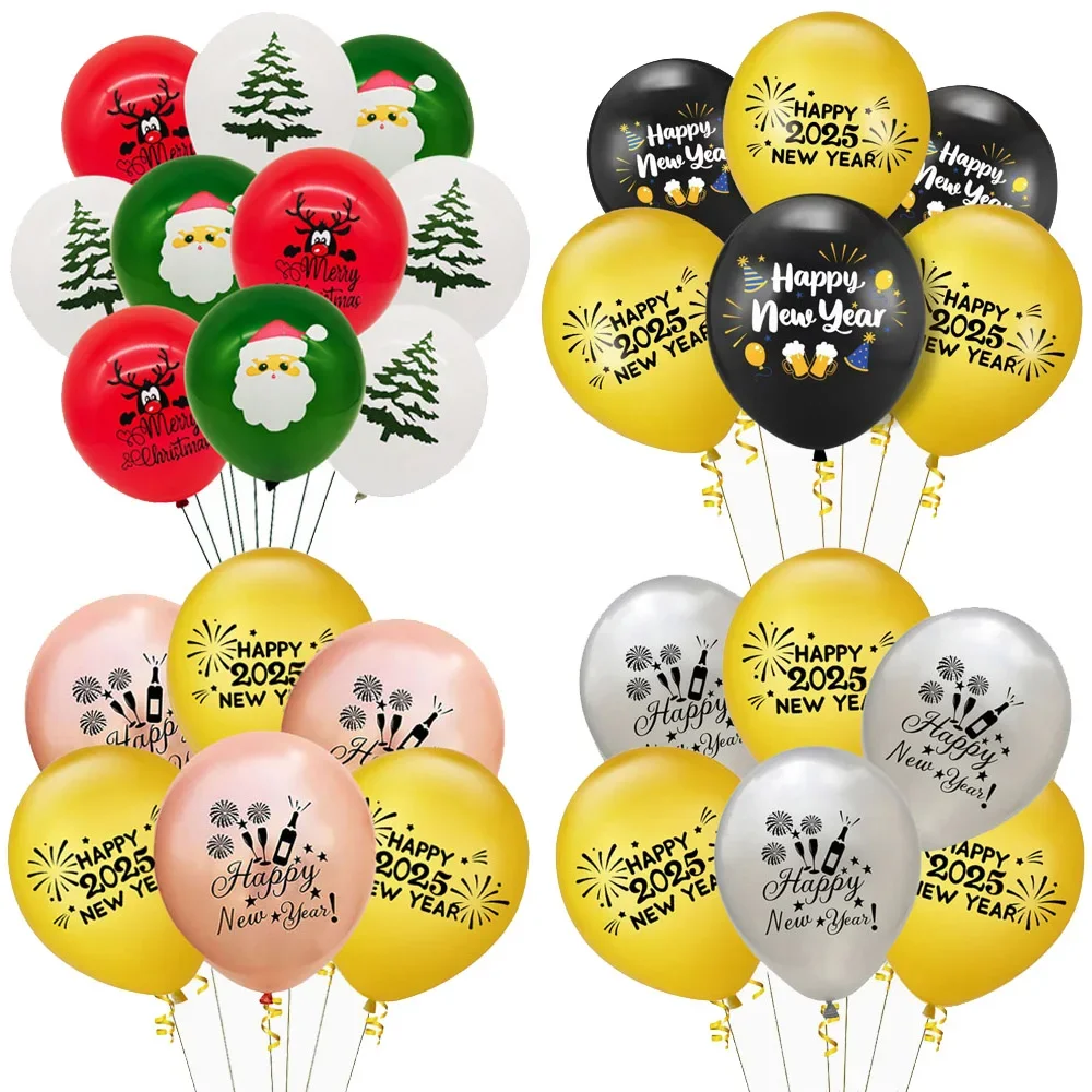 12pcs 10/12inch Happy New Year Merry Christmas Decoration Latex Balloons Xmas 2025 New Year Navidad Party Decor Air Helium Balls