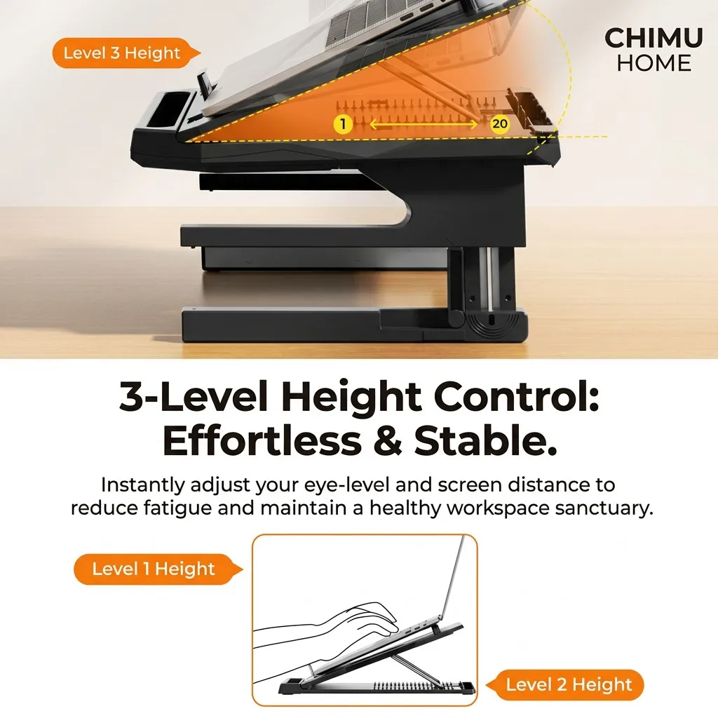 【CHIMU HOME】Smart Productivity Hub 360 Rotating Laptop Stand 20 Angle Levels Ergonomic Height Adjustable for 10-17 inch Notebook