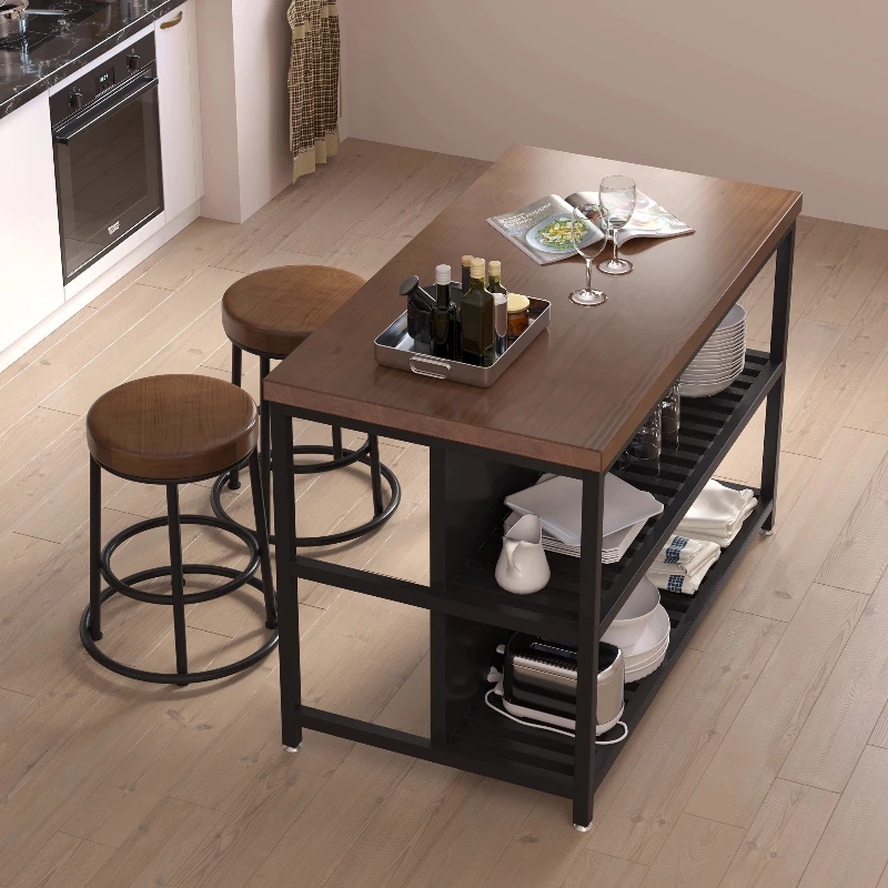 

Open kitchen, island table, removable cooking , side cabinet, bar , wrought iron solid wood storage cabinet