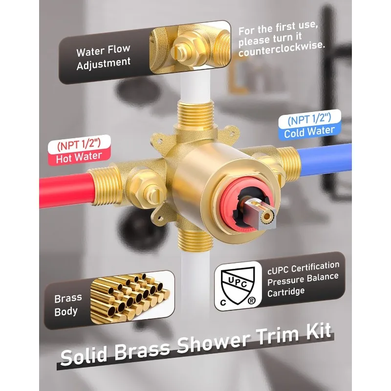 Gold Shower Tub Faucet Set: Single Handle Bathroom Shower Decor, Brushed Gold Shower Combo (Including Valve)