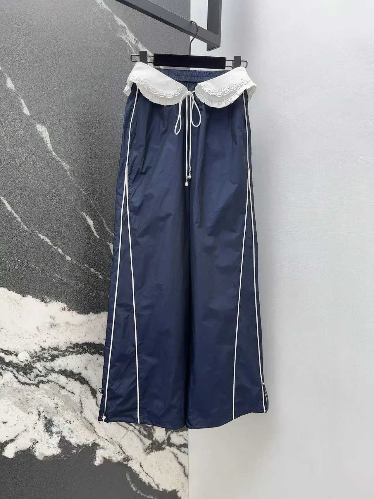 High quality new women's casual pants, lace embroidered straight leg pants, sports pants, and casual versatile pants