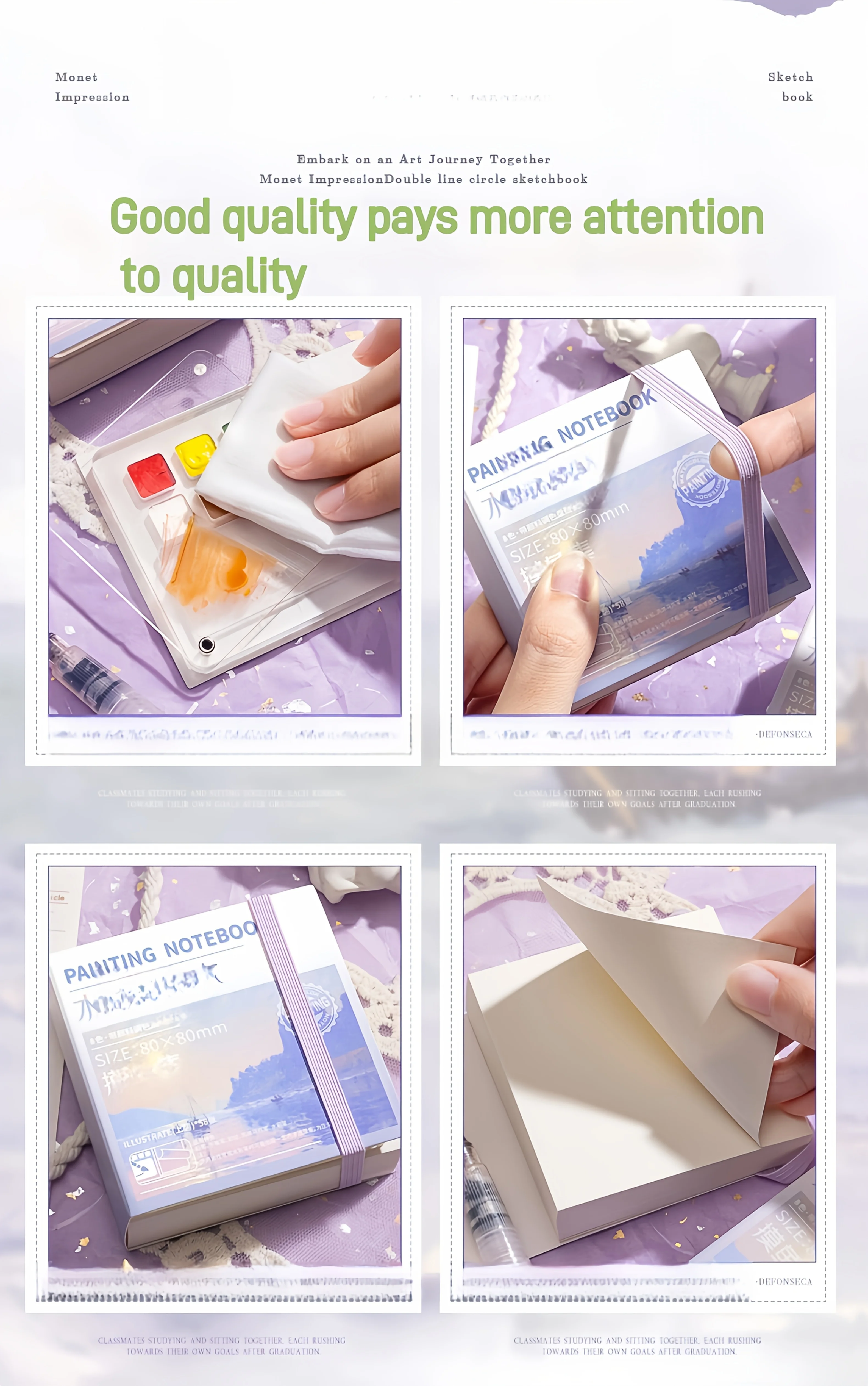 Tragbares Mini-Aquarell-Skizzenbuch mit Farbtablett – 50 Blatt, mitteldickes Papier, ideal für unterwegs (Farbe nicht im Lieferumfang enthalten) – Detail 1