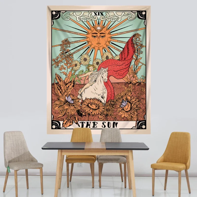 نسيج علم التارو للغرفة ، الشمس القمر والنجم ، علم تنجيم السحر القديم العتيق ، حورية البحر ، بطانية السرير ، قماش الجدار #4