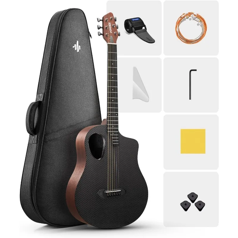 Carbon X Wood Acoustic Guitar Beginner & Intermediate Learner Kits - Carbon Fiber Top, Wooden Back & Sides, 38