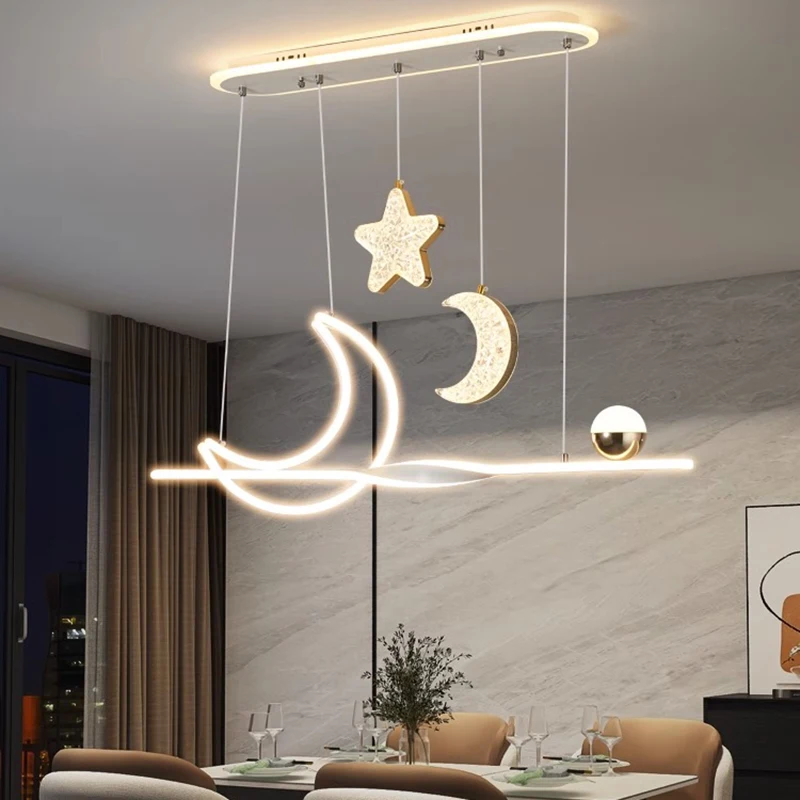 

2025 Modern design Moon and Stars LED Chandelier Lustre Acrylic Hanging Ceiling for Children's Bedroom Luminaire Dimming