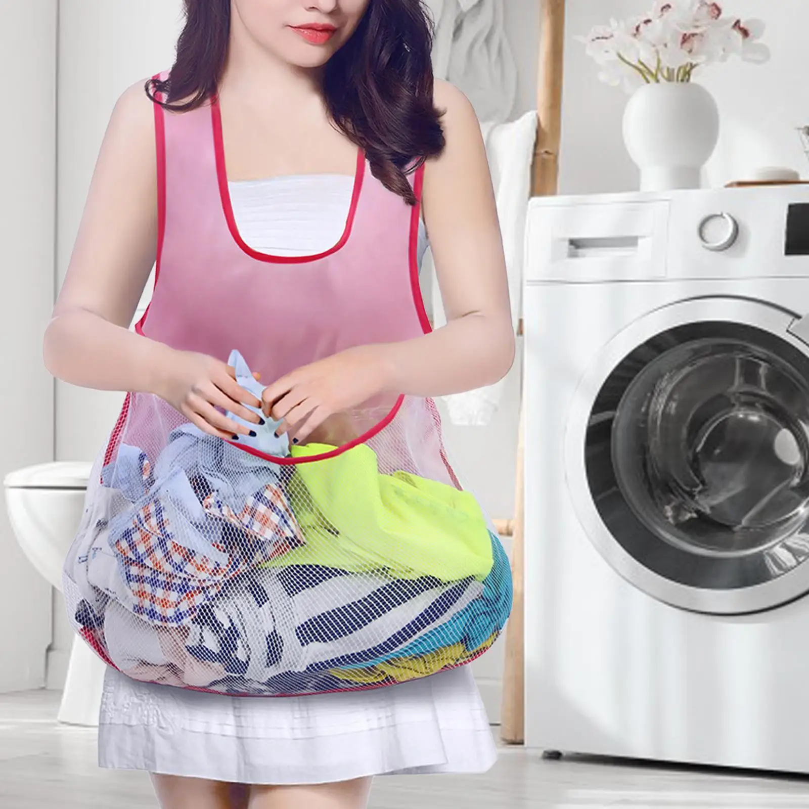 Laundry Apron Portable Easy Use with Pockets Clothesline Apron Bib Apron for