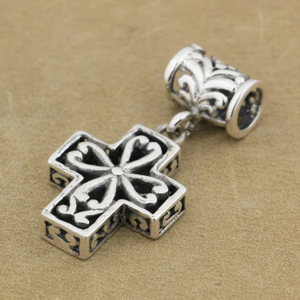 Decorative Cross Charm 925 Sterling Silver Little Pendant 9R012