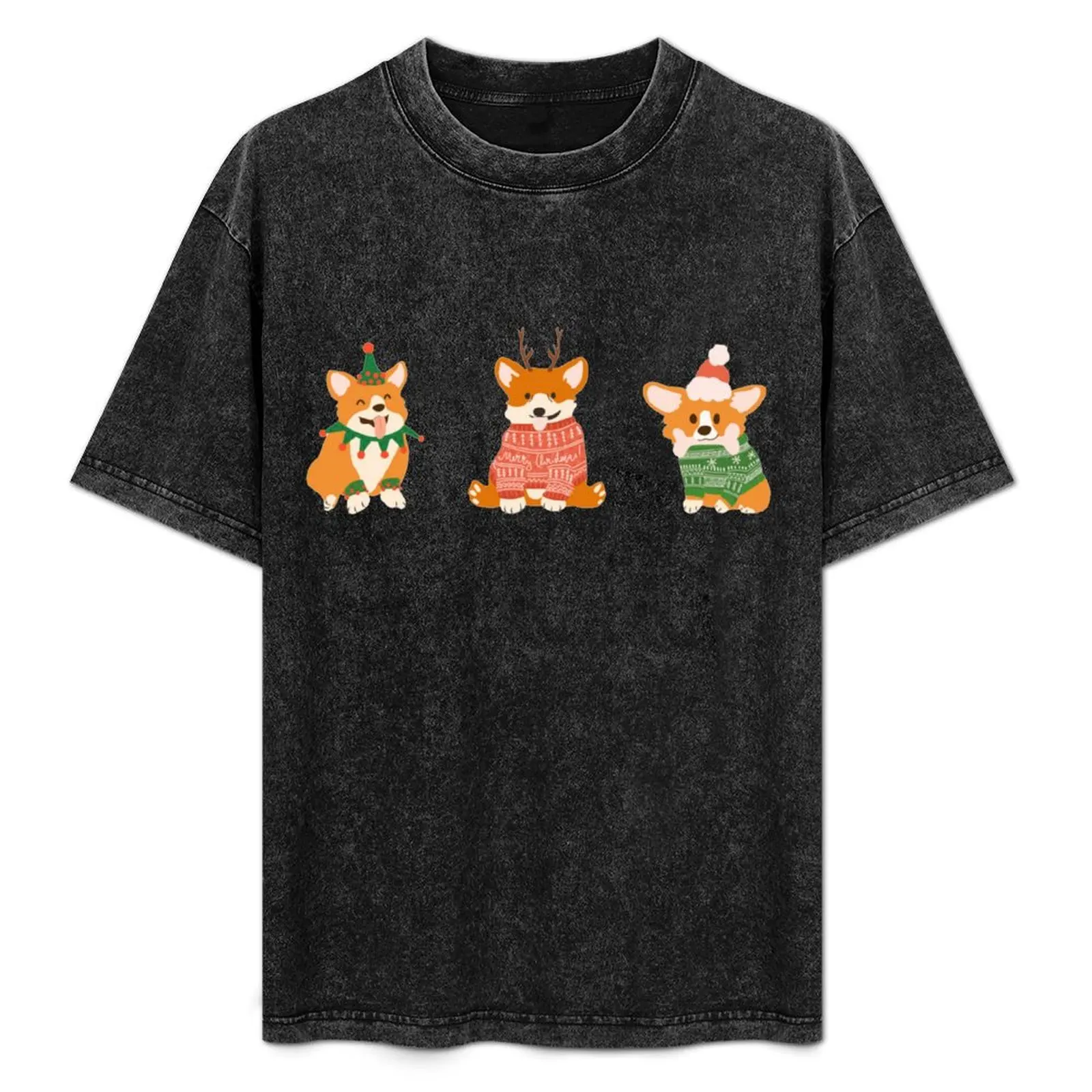 

christmas corgi T-Shirt boys whites man clothes men t shirts high quality