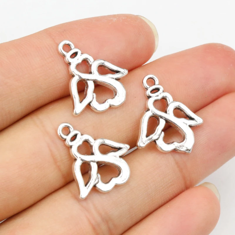 20 sztuk 19x15mm Antique Silver Plated anioł Handmade Charms wisiorek: DIY dla bransoletka naszyjnik — zdjęcie 4