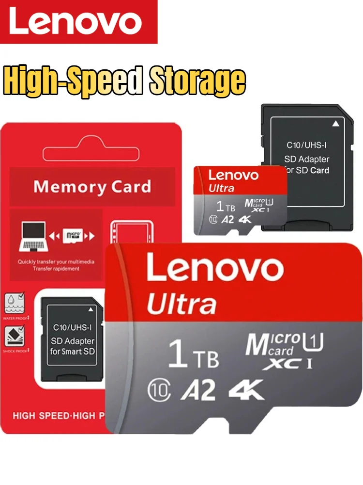 Lenovo 1 TB Speicherkarte, Micro-SD-Karte, Klasse 10, hohe Geschwindigkeit, stabile Leistung, SD-Speicherkarte für Telefone/Digitalkameras/MP3-Player