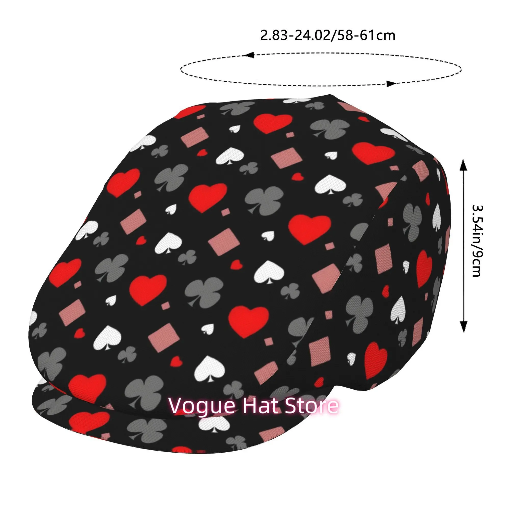 1pc Poker Card Suit Pattern All-Over Printed Beret, Retro Newsboy Cap, Unisex, Essential Fashion Accessory for Outdoor Leisure A