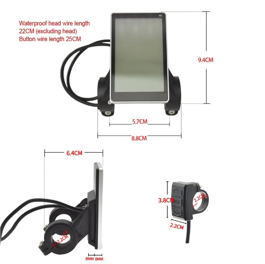 

Electric Bike LCD Display Meter 5-Pin 24V/36V/48V/60V E Scooters M5 LCD Panels Screen E-bike Bicycle Accessory