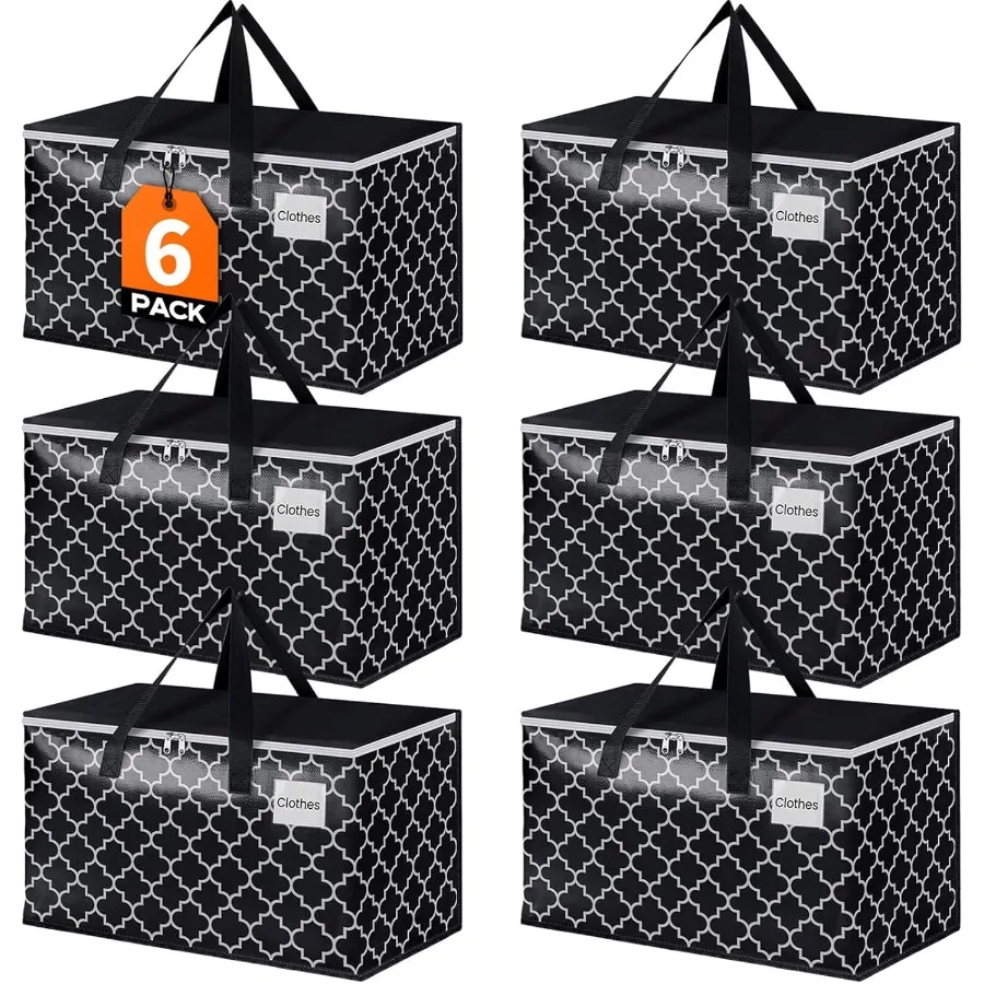 

Heavy Duty Moving Bags with Tag Pockets Collapsible Storage Totes for Moving Camping Travel Foldable Packing Boxes Zipper Handl