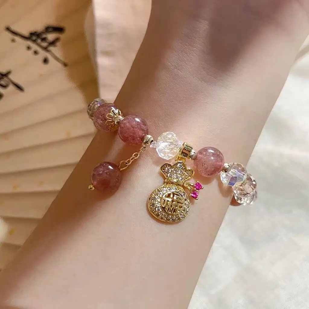 Fashion Sweet Pink Crystal Beads Bracelet for Women Men Attract Money Wealth Good Luck Bracelet Friendship Jewelry Birthday Gift