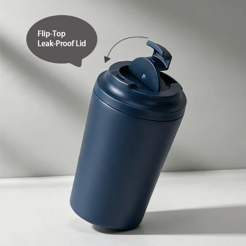 JUSTINLAU 12oz Vacuum Insulated Coffee Cup 304 Stainless Steel Portable Car Mugs with Scale Outdoor Sport Direct‑Drink Tumbler