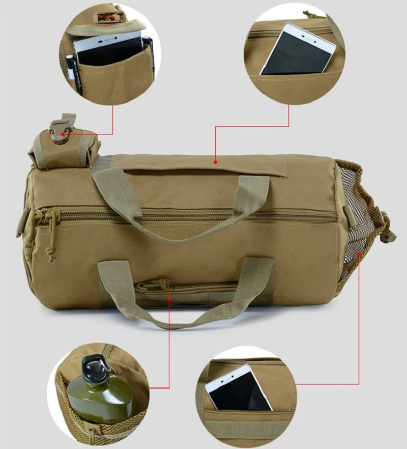 Mochila de Barril Militar para Homens, Molle Tático, Bolsa de Ombro, Outdoor, Mochila Tática Camo, Camping, Messenger Bags