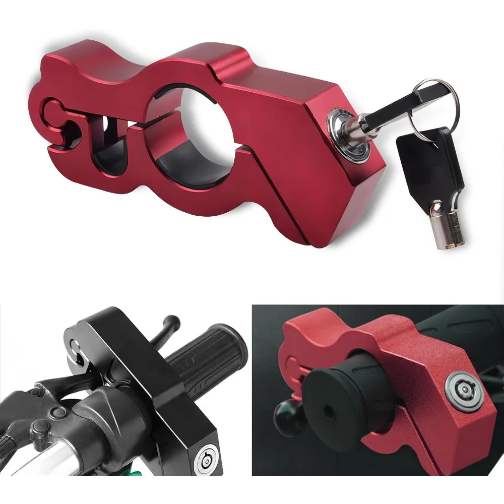 

1Pc Motorcycle Grip Brake Lock, Alloy Anti-Theft Throttle Lock for Scooter Bicycle ATV (Red)