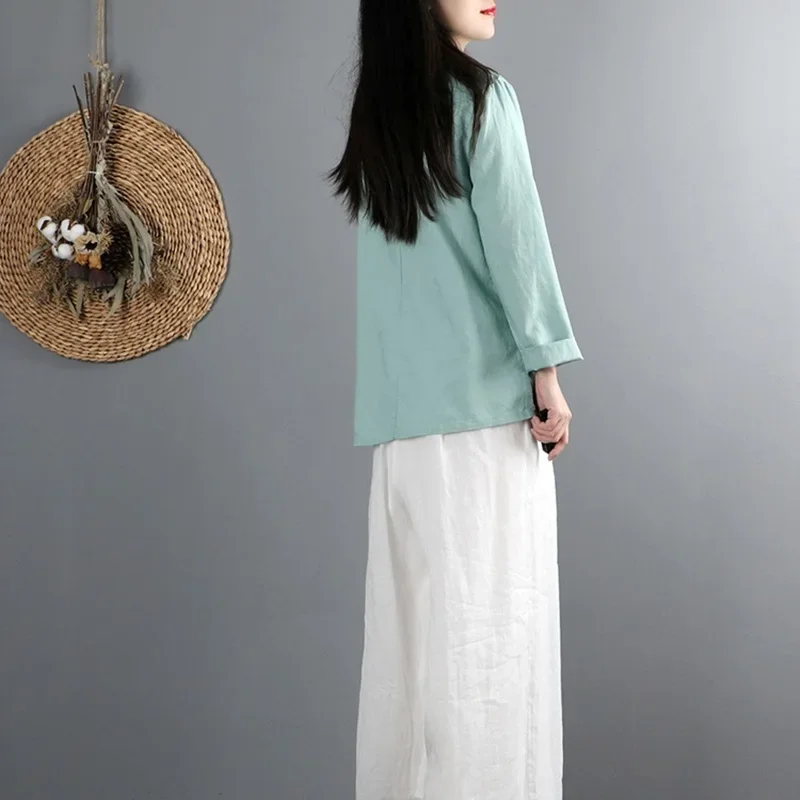 Ropa de estilo chino para mujer, Top Cheongsam, camisa tradicional china, Hanfu Blusa de algodón, Tops chinos para mujer 2024