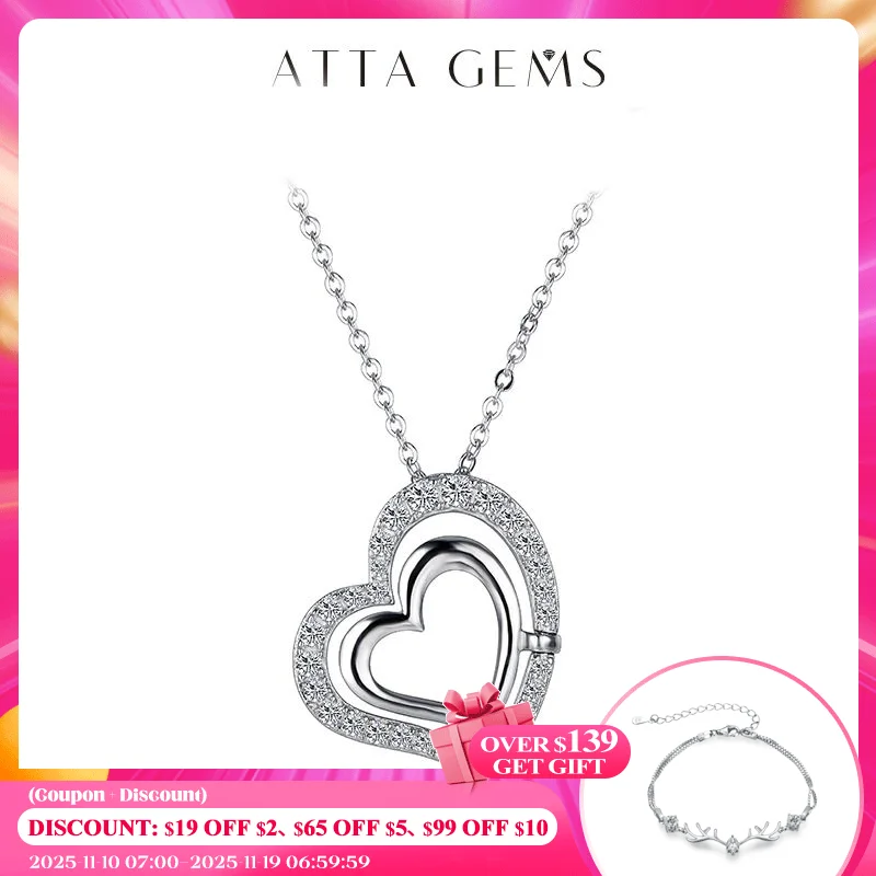 

ATTAGEMS 925 Sterling Silver Jewelry D Color VVS1 Clarity Moissanite Diamond Heart Pendant Necklace with Twinkle Moissanite