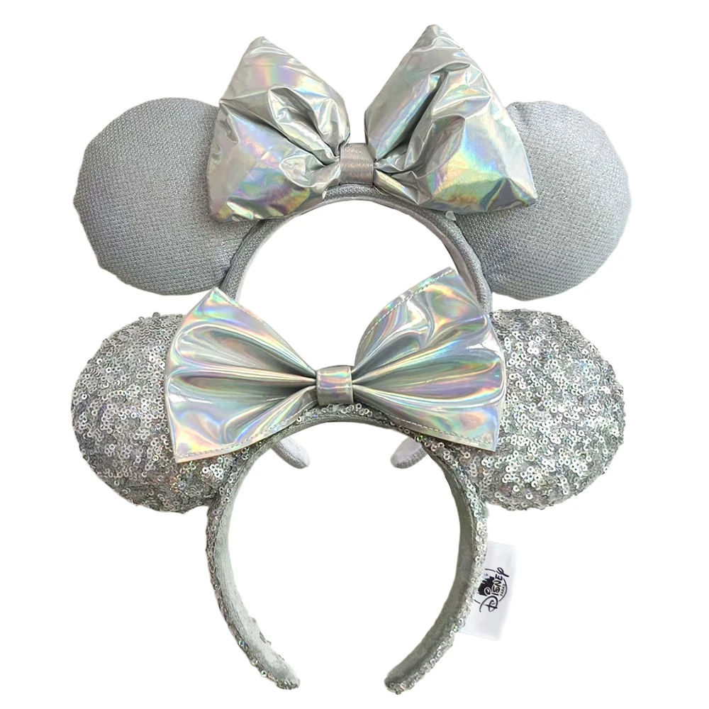 

Disney Silver Pink Mouse Ear Headband For Adults Headband Mickey PP Cotton Headband Silver White Bow Ear Accessories Headwear