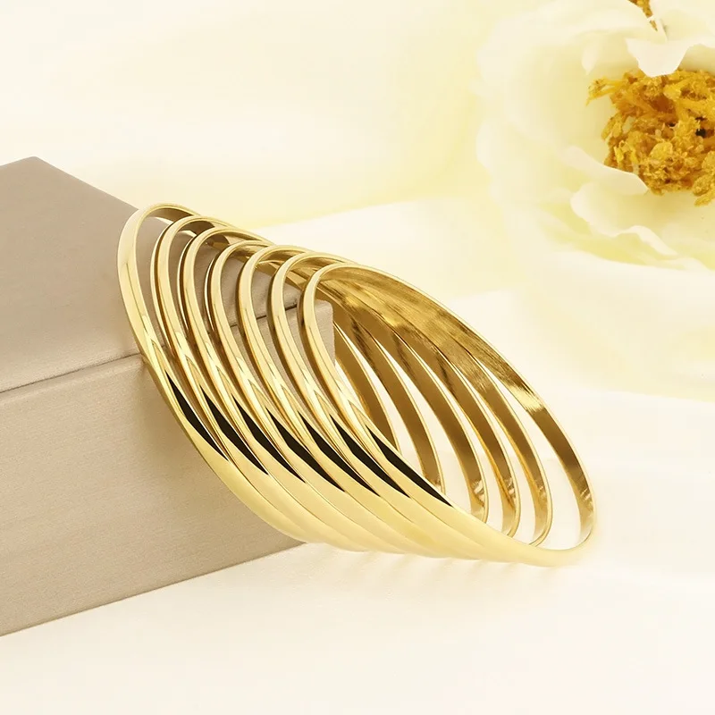 7pcs/set Lot Stainless Steel Cuff Bangle For Women Mens Multi-specification Loop Stacked Spherical Surface Bracelet 3.6mm 68mm