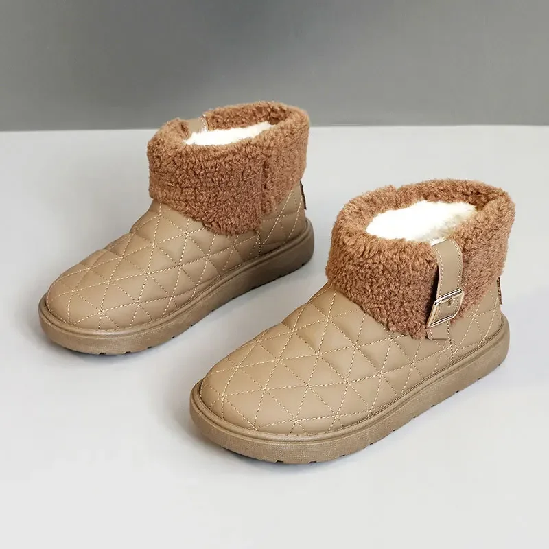 Women's Winter Ankle Boots Sweet Comfortate Flats Turned-over Edge Lovely Cotton Shoes  New Winter Warm Plush Snow Boots