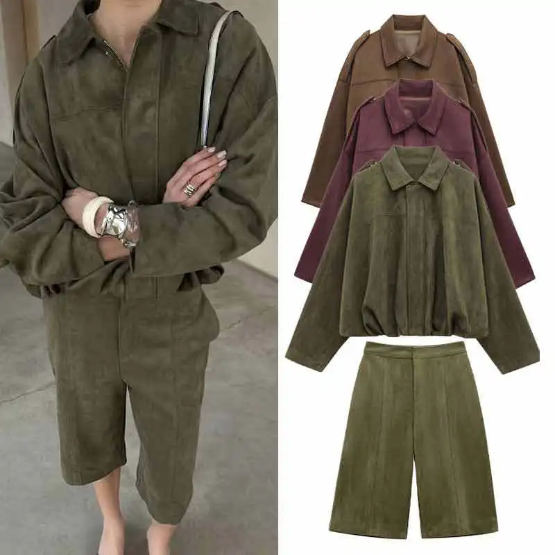 

Женская куртка с воротником из искусственной замши, оливково-зеленая, свободный крой, стильная, эксклюзивная, AliExpress