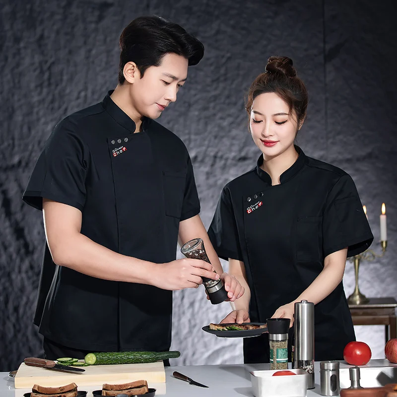 Hoge kwaliteit unisex koksjas met korte mouwen keukenoverhemd hotel restaurant ober uniformen bakkerij catering werk kookkleding