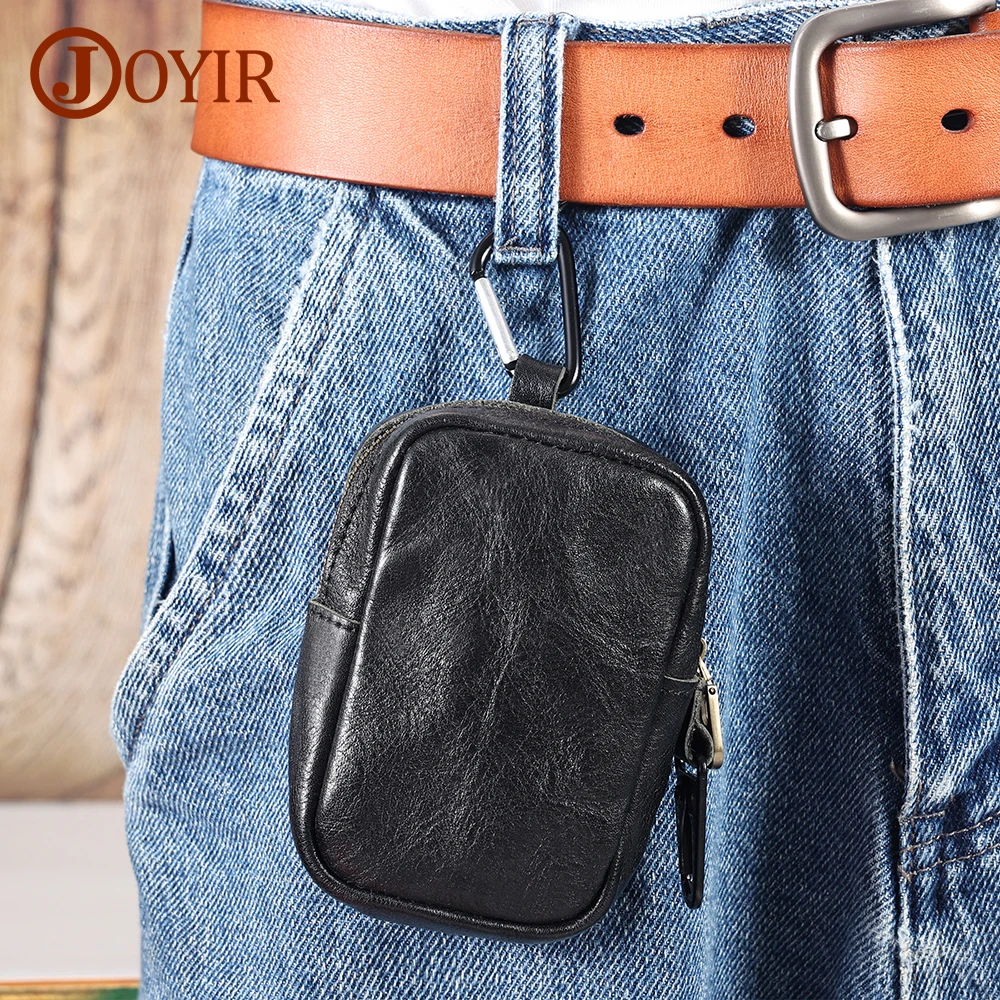 JOYIR Genuine Leather Waist Belt Pack Pouch with Key Fob Coin Purse Outdoor Key Earphone Gadget Organizer Camping Hiking Case