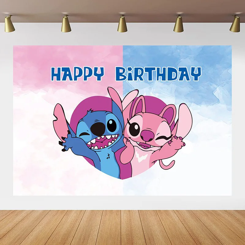 Decoraciones para fiesta de cumpleaños de Lilo y Stitch, plato desechable, globo de Ángel, suministros para fiesta de cumpleaños para niñas, color rosa de Disney