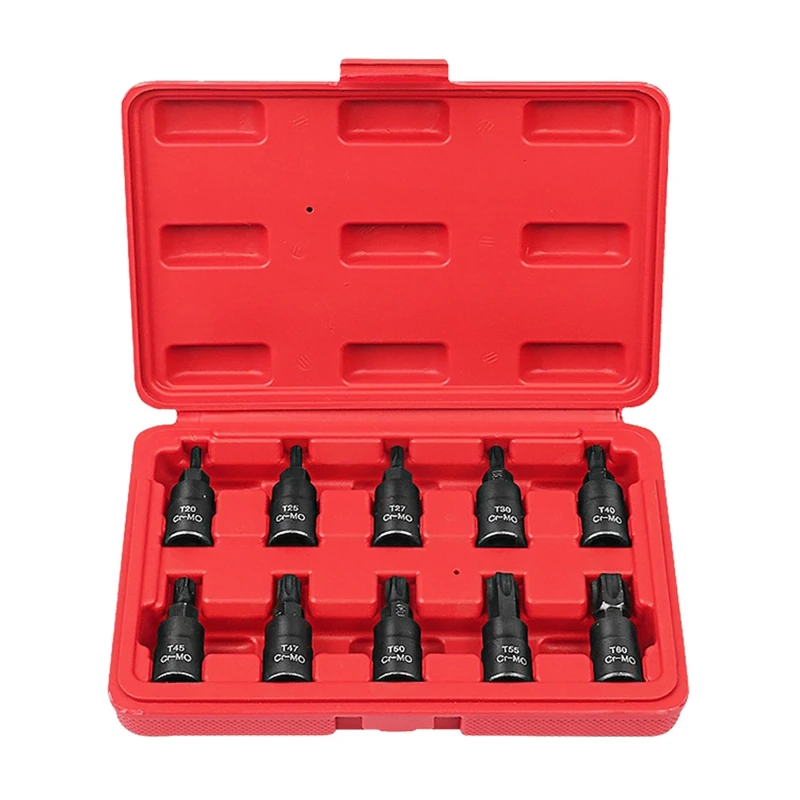 

10Pcs Bit Socket Set Torx Hex Sping Star Bits, T20-T60 With Premium Cr-Mo Steel 3/8 Inch Drive Enhanced Storage