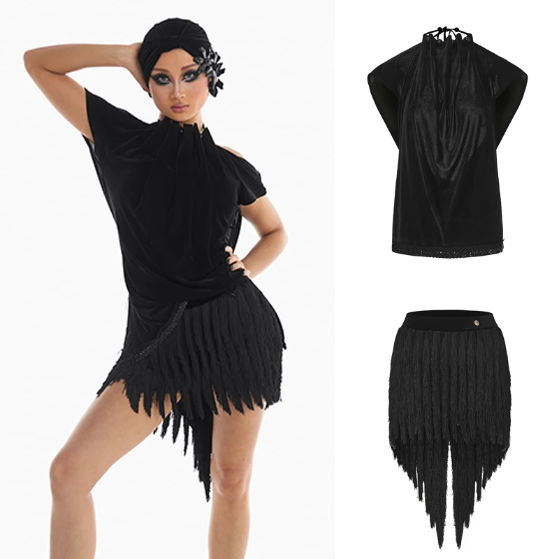 Nouvelles femmes Costumes de danse latine dos nu Sexy haut Latin glands jupes adultes Chacha danse latine Performance vêtements SL14730