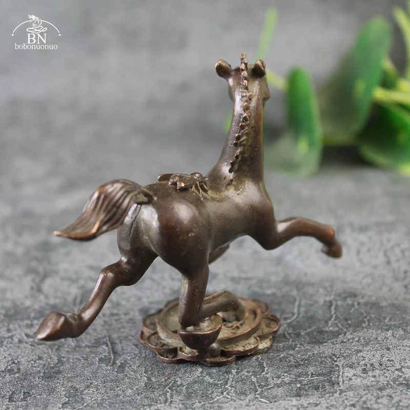 Antique Copper Running Horse Fly Statue Lucky Home Decoration Crafts Vintage Animal Figurines Miniatures Feng Shui Desk Ornament