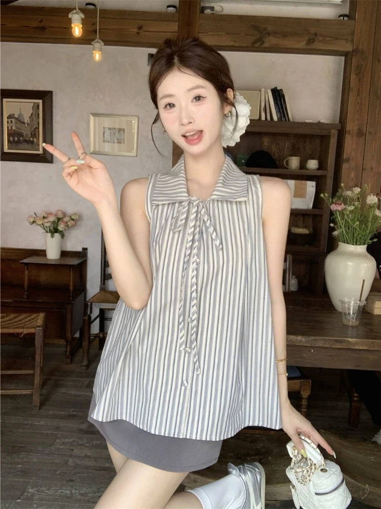 

Fashion Striped Bow Sleeveless Tank Top Slimming Vest 2026 Summer New French Style Women