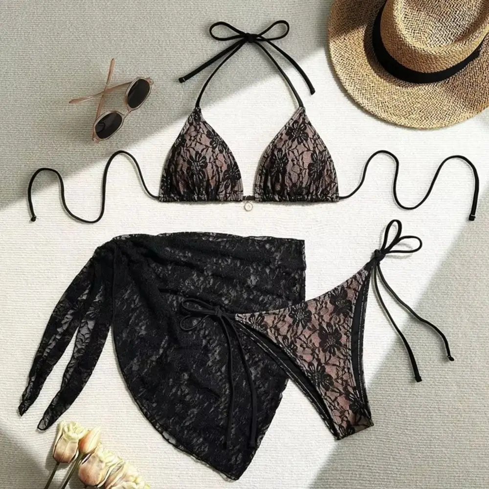 3Pcs/Set Fashion Summer Lace Bikinis Brazilian Party Swimwear Casual Beachwear Women Swimsuit Beach