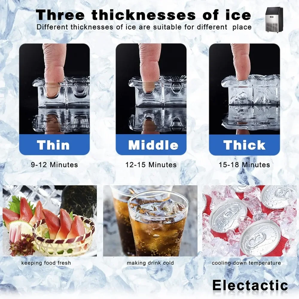 Macchina per il ghiaccio elettrica, macchina per il ghiaccio commerciale, 100 libbre/giorno, macchina per il ghiaccio in acciaio inossidabile con capacità di 48 libbre, ideale per il ristorante