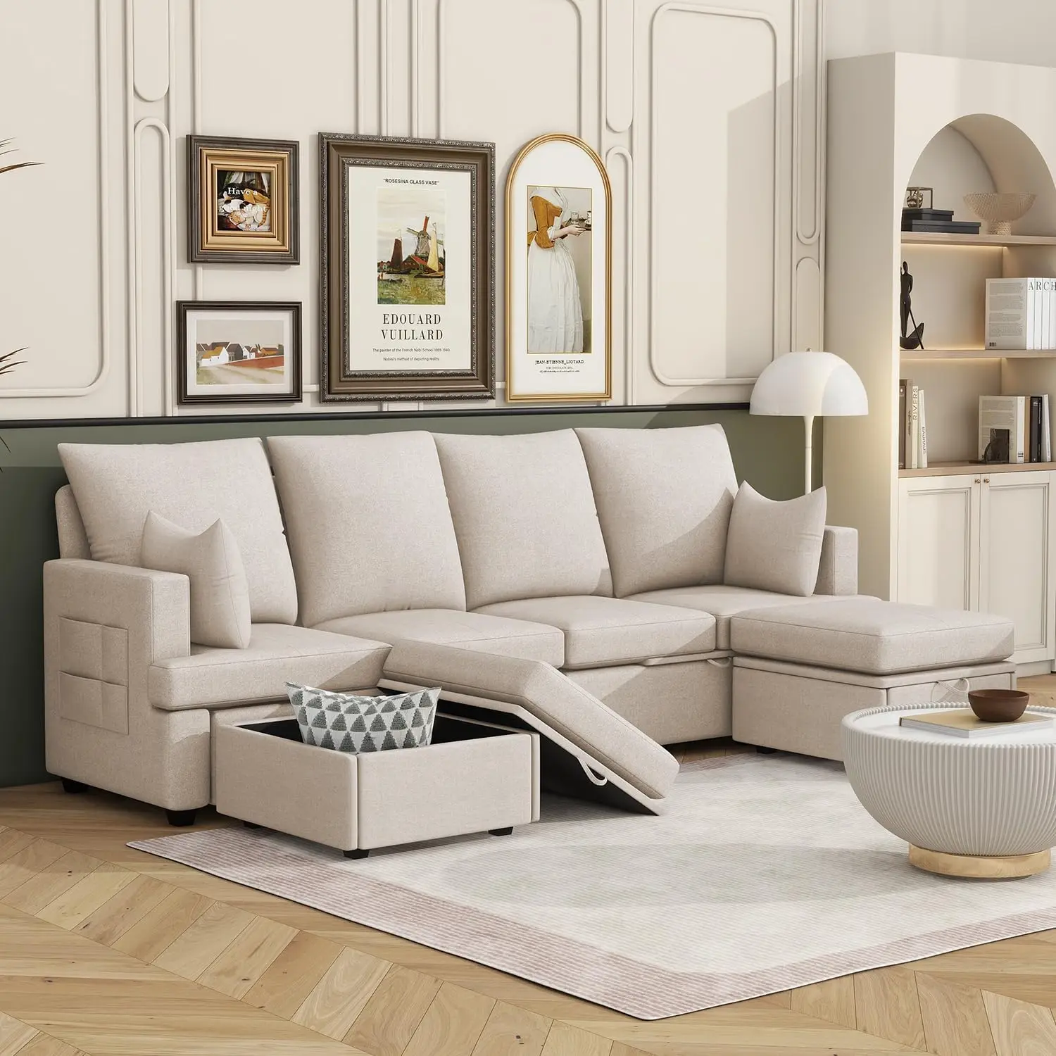 Sectional Couch, Convertible U Shaped Sofa , Modular Sectional with 2 Ottomans for Living Room, 6 Seat (103 Inch,Beige)