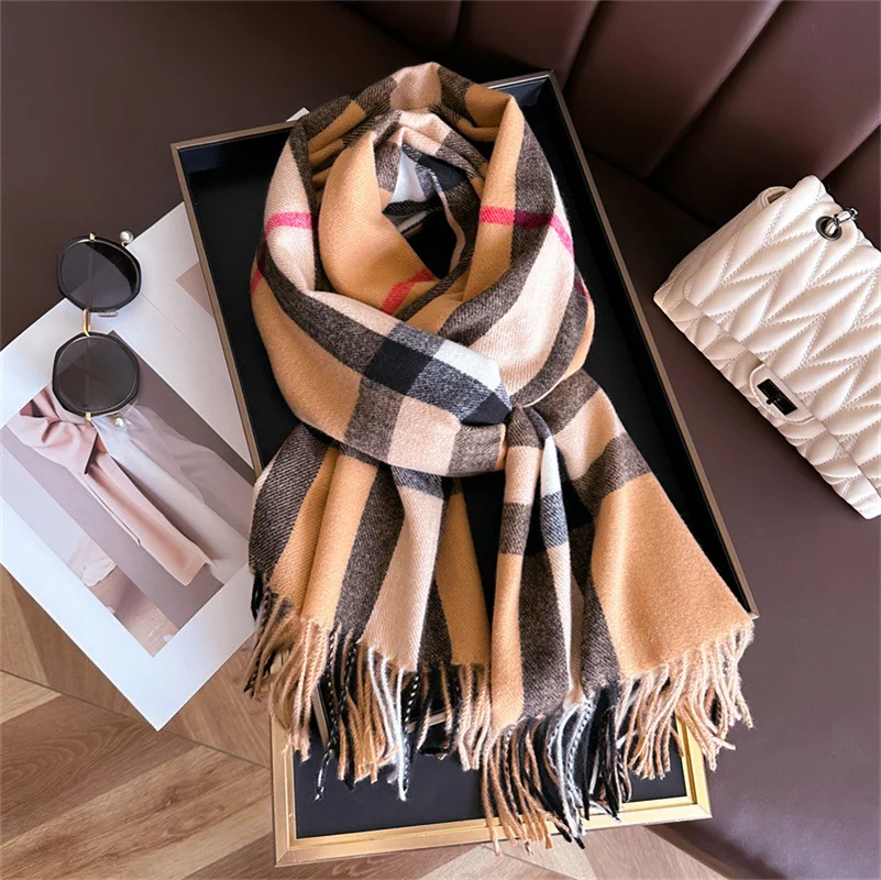 Châle en Cachemire de Marque de Luxe pour Femme, Foulard Pashmina Chaud pour l\'Hiver, Décoration Ronde pour Dame, 65x200cm