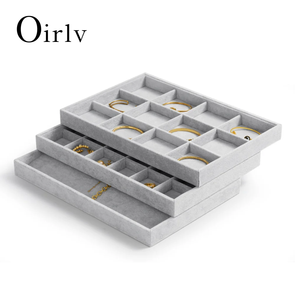 

Oirlv Gray Velvet Jewelry Tray Organizer: Soft Lining Protects, Jeweler Storage/Display for Rings, Necklaces, Earrings Bracelets