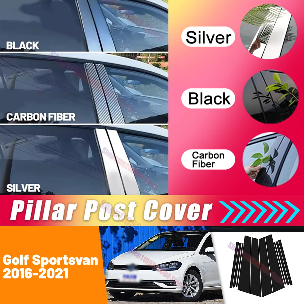 For VW Golf Sportsvan 2016-2021 Carbon Fiber Window Door Column Deal B C Pillar Post Cover Trim Sticker 2017 2018 2019