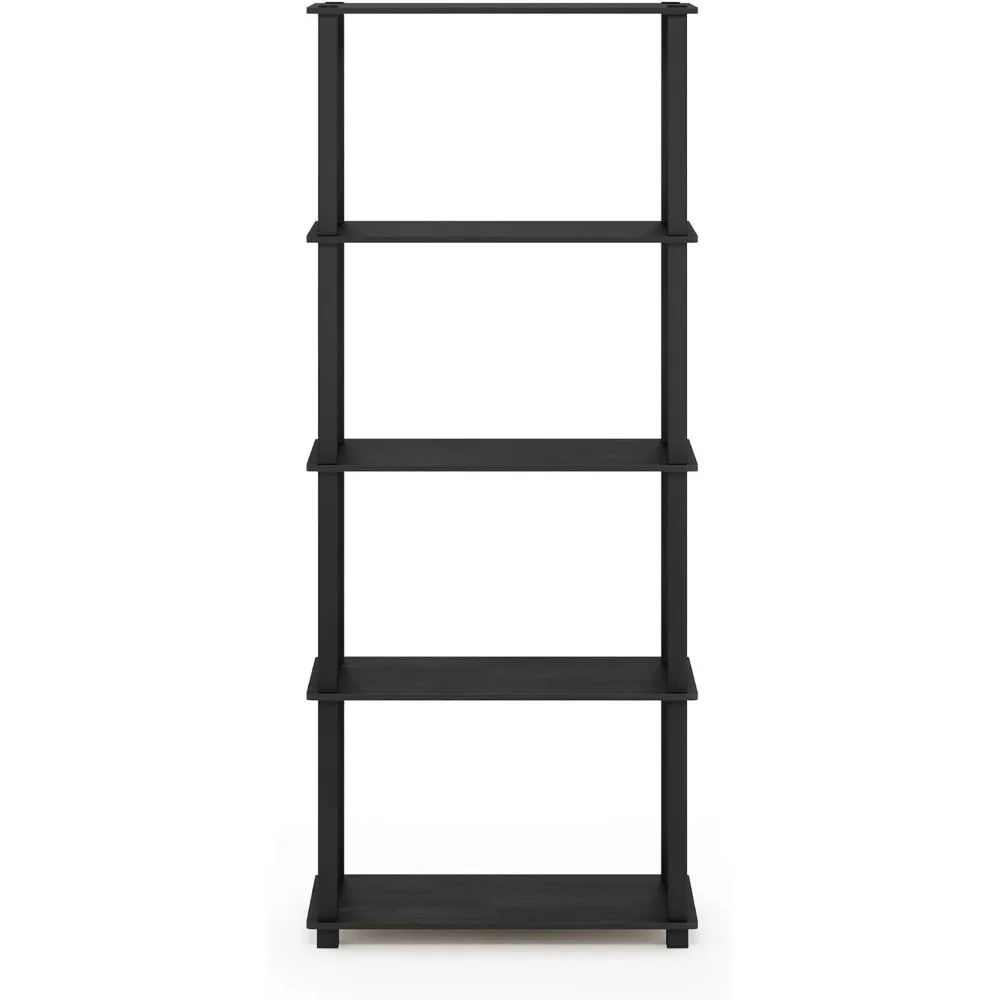 Furinno Turn-N-Tube 5-Tier Multipurpose Shelf / Display Rack / Storage Shelf / Bookshelf, Square Tubes, Americano/Black