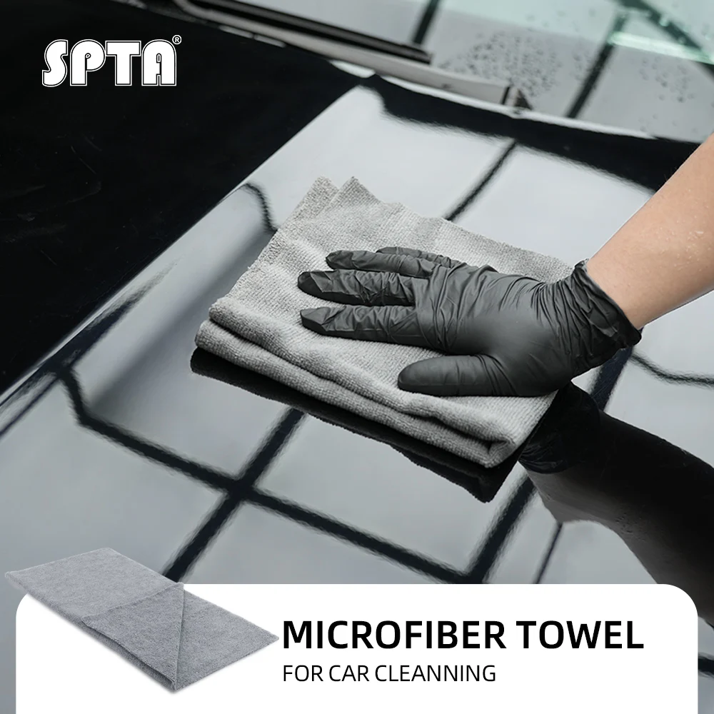 

SPTA 1Pc Grey Car Wash Microfiber Cleaning Cloth 320GSM Free Reusable Washable Towel 40 x 40 cm